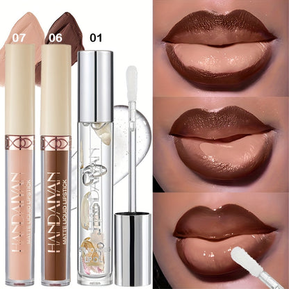 Three-Tube Lip Makeup Set with Clear Silver-Cap Tube and Coordinated Color Pair in Set A, B or C