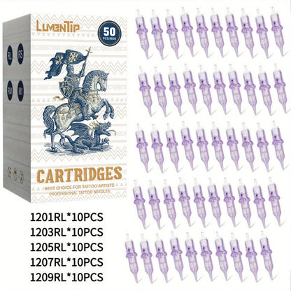 Tattoo Cartridge Needles with Lumentip Label, 50-Piece #12 Mixed or Round Liner Pack Choice