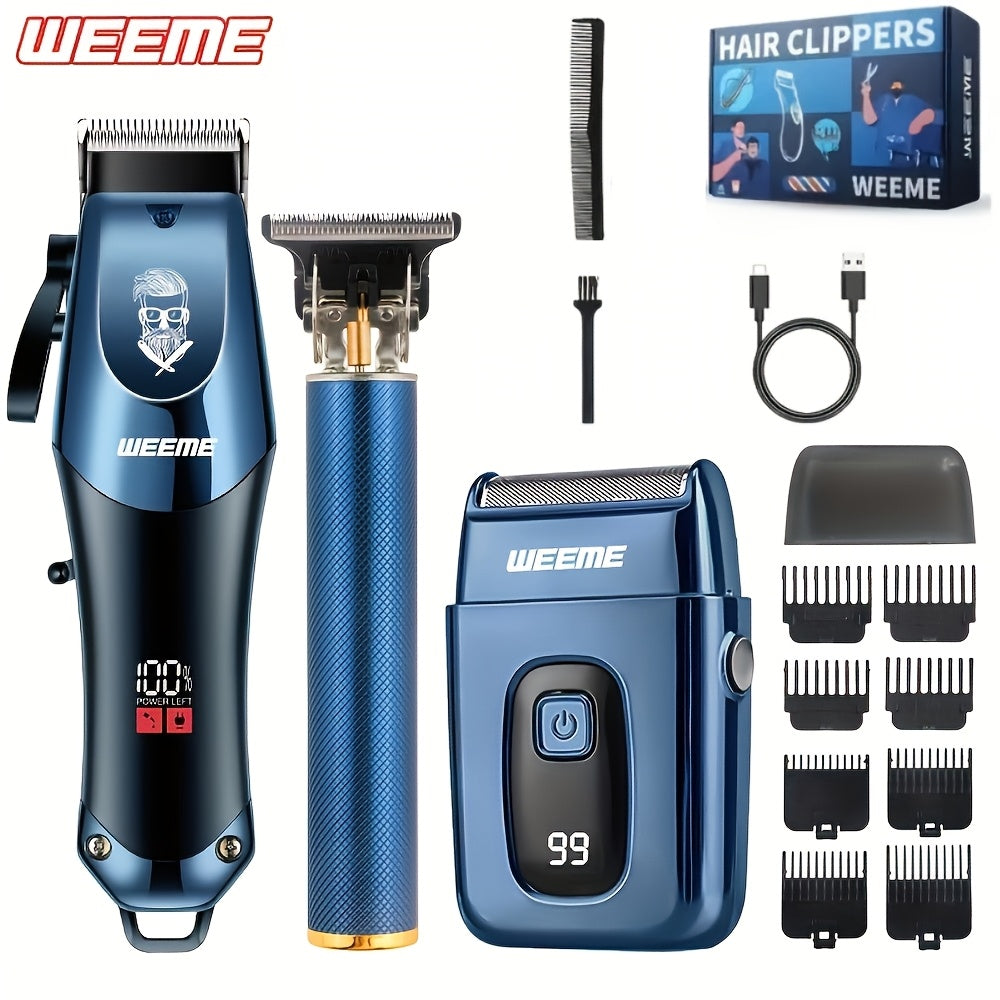 Hair Clippers & Trimmers WEEME Two- or Three-Piece Set with T-Blade, Foil Shaver, USB Charging and Color Options