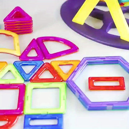 Magnetic Tiles 67-Piece Bicolor Open-Frame Geometry Building Set with Curves, Squares and Triangles