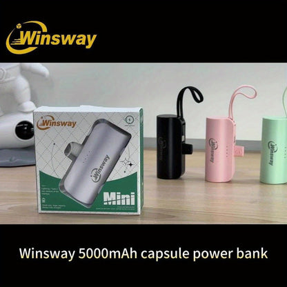 Power Bank 5000mAh Capsule with Dual-Port Options, Wireless Charging and Phone Holder in Four Colors