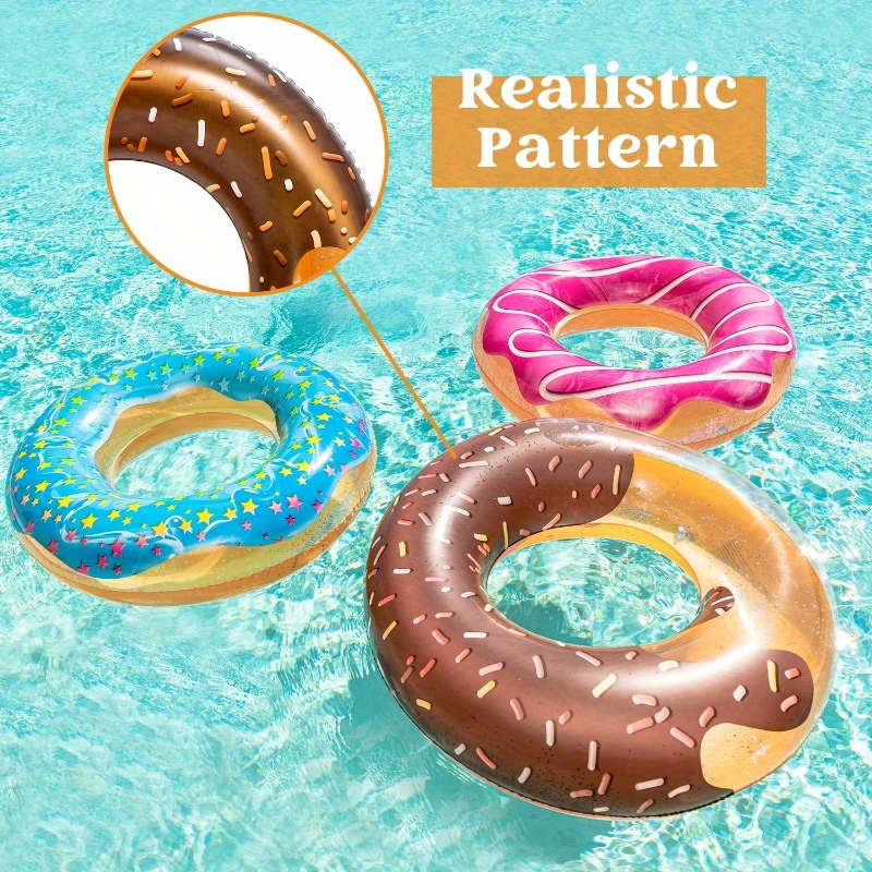 Inflatable Donut Pool Float 3-Pack | Glitter Swim Ring for Adults & Kids