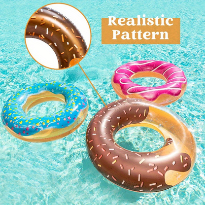 Inflatable Donut Pool Float 3-Pack | Glitter Swim Ring for Adults & Kids