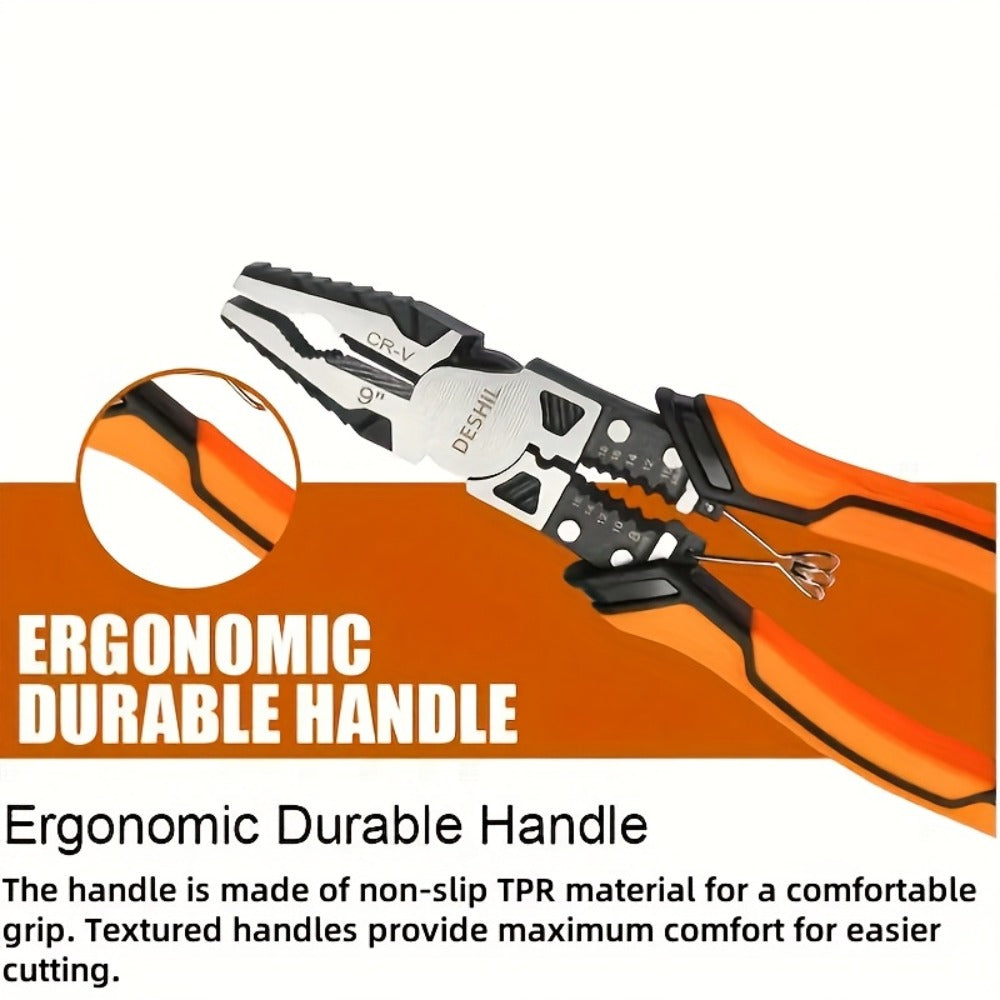 Pliers Set 9-in-1 Multi-Function Industrial Grade, 8.5" Lineman Pliers, 8.5" Long Nose Pliers, 8" Diagonal Side Cutters, CRV Steel TPR Handle Wire Stripper Crimper Cutter for Electrical & Auto Repair