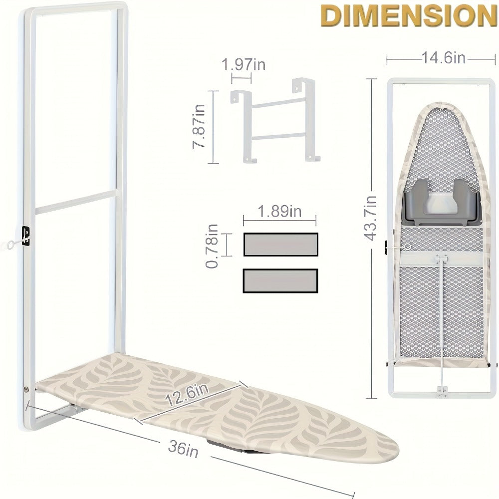 Wall-Mounted Fold-Down Ironing Board with 36-by-12-Inch Surface in Light Blue or Blue Covers