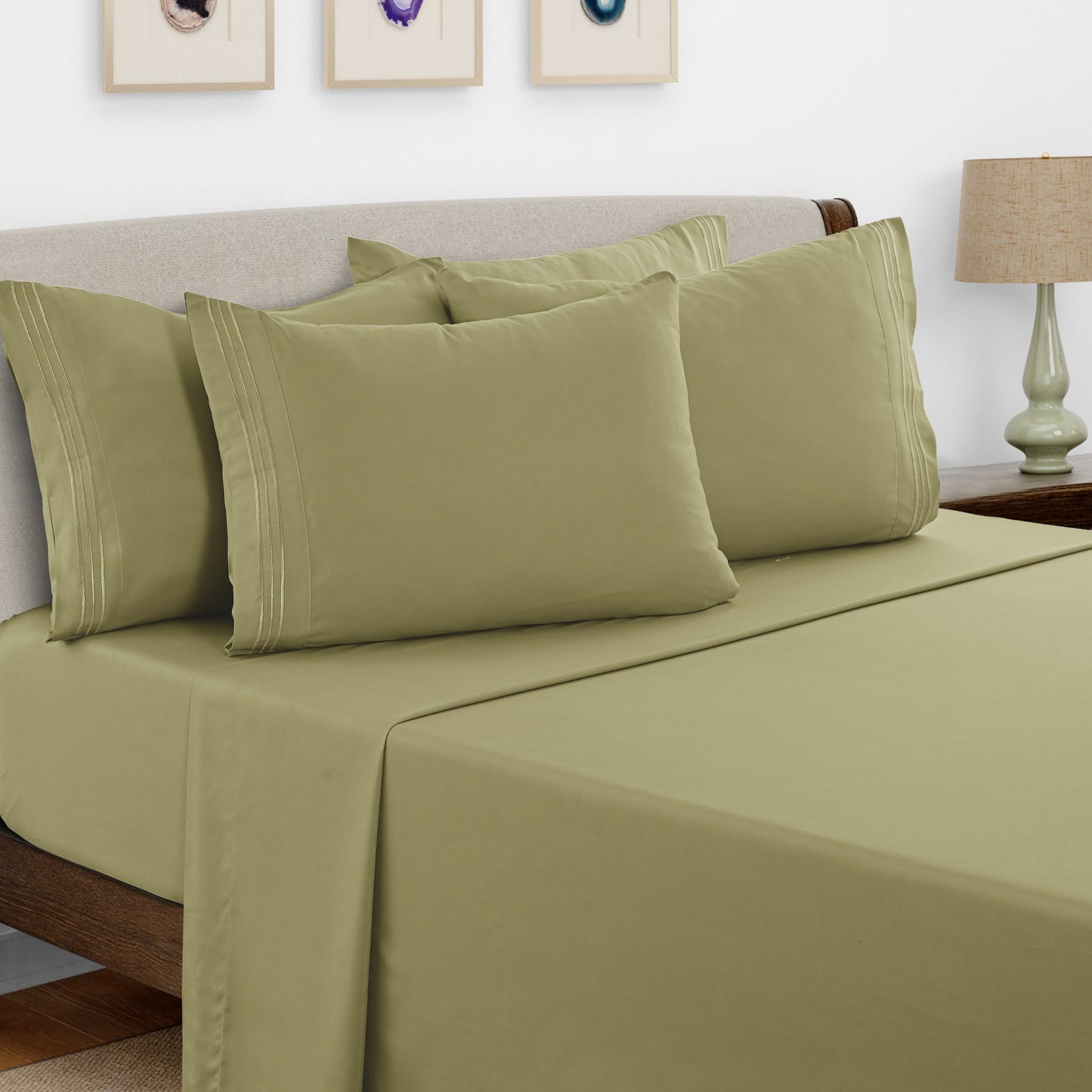 Bed Sheet Set Brushed Microfiber with Embroidered Pillowcases, 16-Inch Pocket and 4- or 6-Piece Sizing