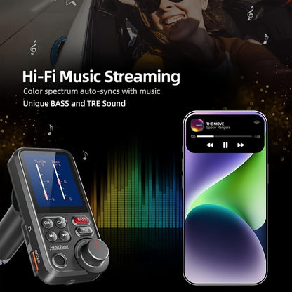 Car FM Bluetooth Transmitter with 1.8" Color Screen – 18W Fast Car Charger, Hands-Free Calls, Music Streaming, FM Modulator, Powerful Microphone, Compatible with Smartphones & Tablets