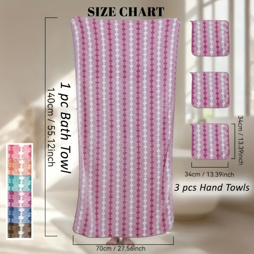 Extra Large Bath Towel Set 4 Piece for Women - 300GSM Ultra Soft Quick Dry Absorbent Solid Color Hand Towels | Orange Green Blue Purple Pink | Spa Yoga Fitness Gym Bathroom Gift