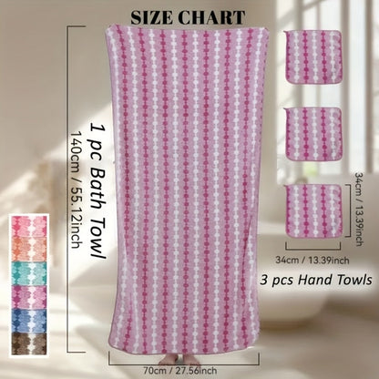 Extra Large Bath Towel Set 4 Piece for Women - 300GSM Ultra Soft Quick Dry Absorbent Solid Color Hand Towels | Orange Green Blue Purple Pink | Spa Yoga Fitness Gym Bathroom Gift