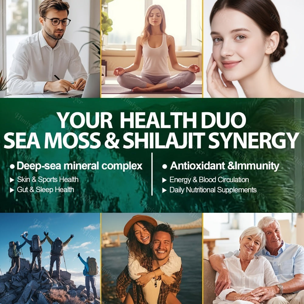 Sea Moss & Shilajit Bundle 6 Bottles – Sea Moss 350mg, Shilajit 300mg & Ashwagandha 200mg | 3-Month Herbal Supplement Kit for Energy, Vitality & Immune Support | All-in-One Wellness Value Pack