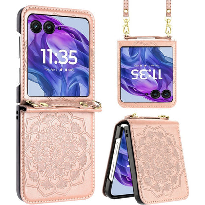Phone Case Floral PU Leather Cover with Detachable Crossbody Lanyard for Motorola Razr and Razr Plus 2024