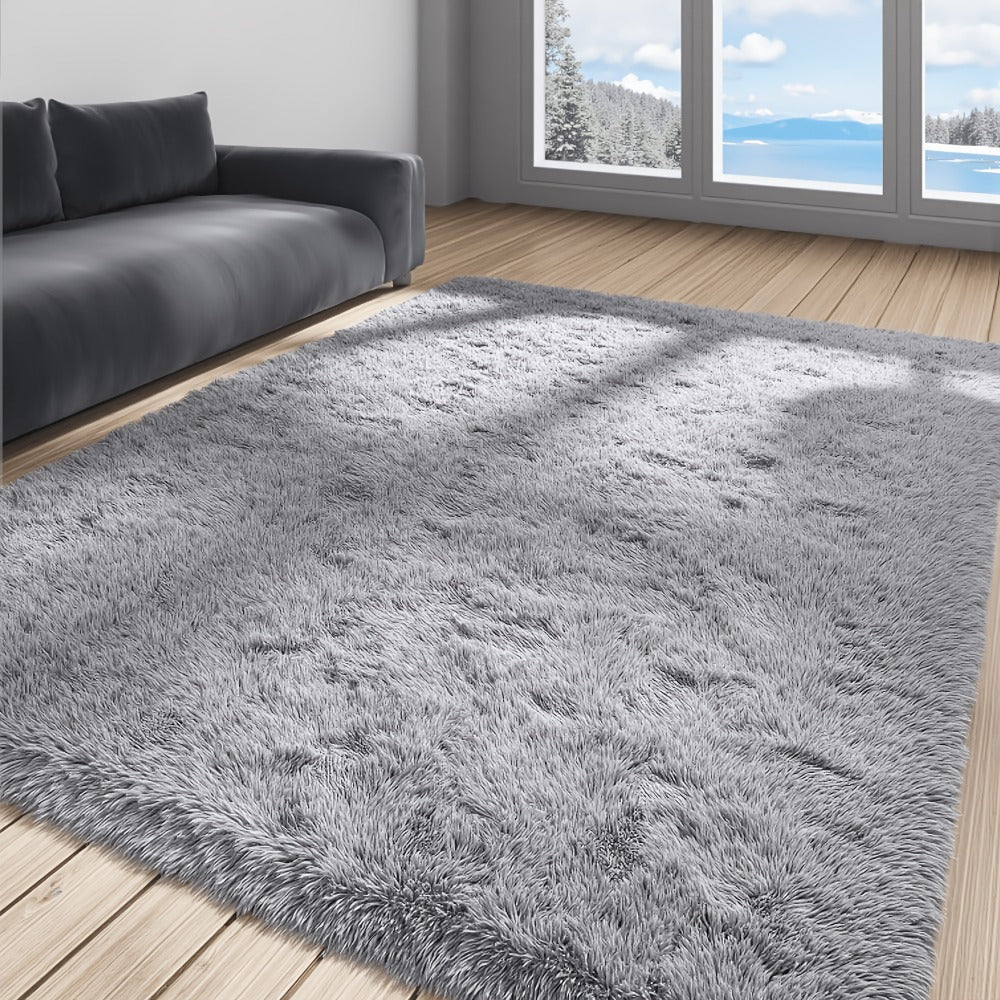 Plush Shag Area Rug in Solid or Tie-Dye Colors with Four Rectangular Size Options for Living Spaces
