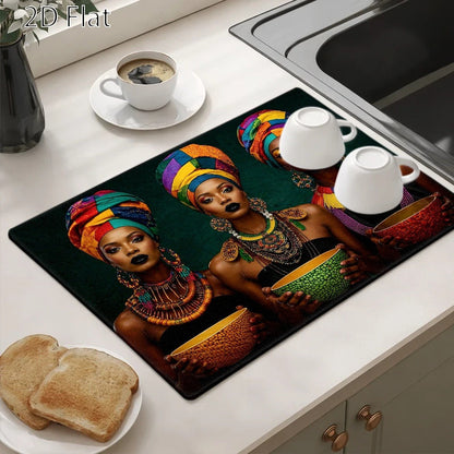 Colorful Portrait Pattern Stove Protector Mat, 28.35 x 20.47 Inches with Rectangular Format