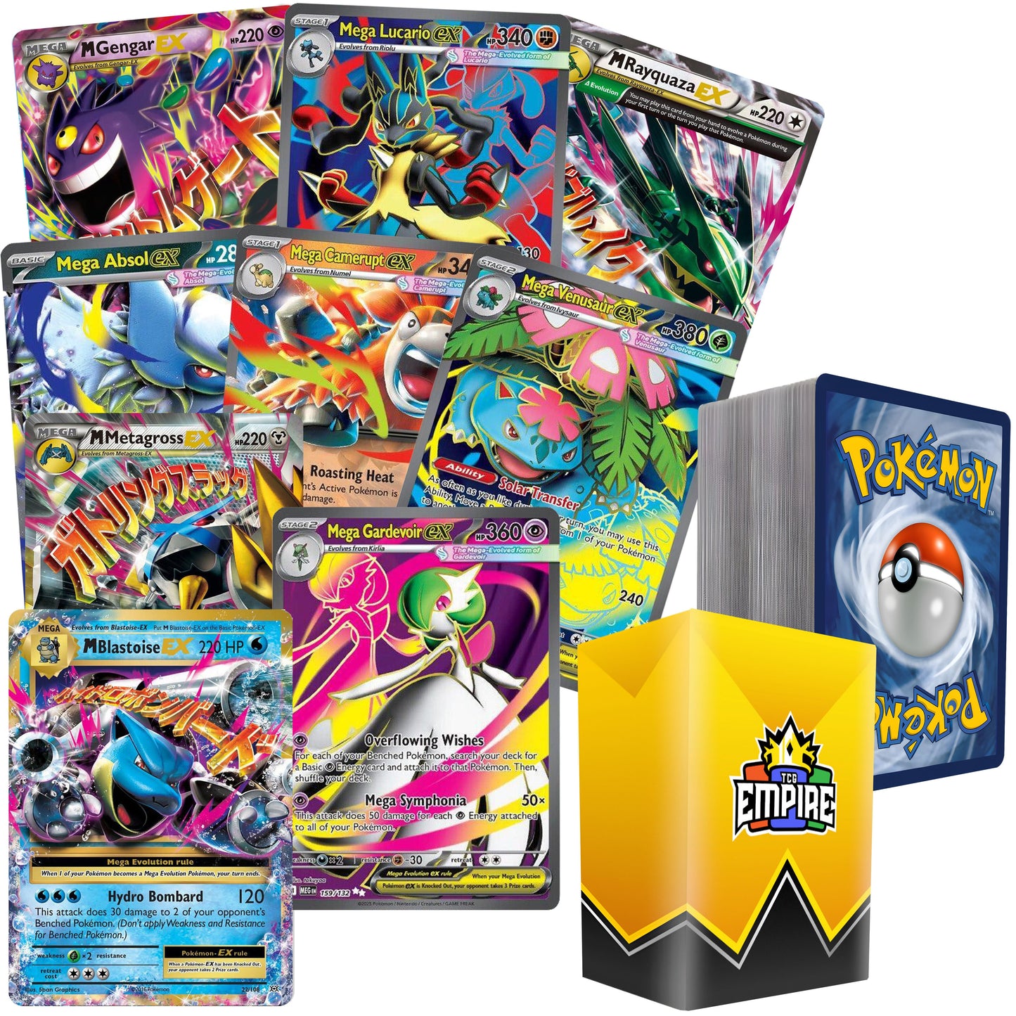 Trading Card Game 100-Plus Character Card Bundle with TCG Empire Storage Box and Multicolor Artwork