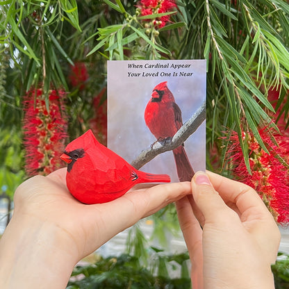 Cardinal Bird Statues Handmade Wood Carving 2pcs - Painted Decorative Bird Figurines for Home Decor Shelf Garden - Best Gift for Bird Lovers Birthday Christmas Family Friends