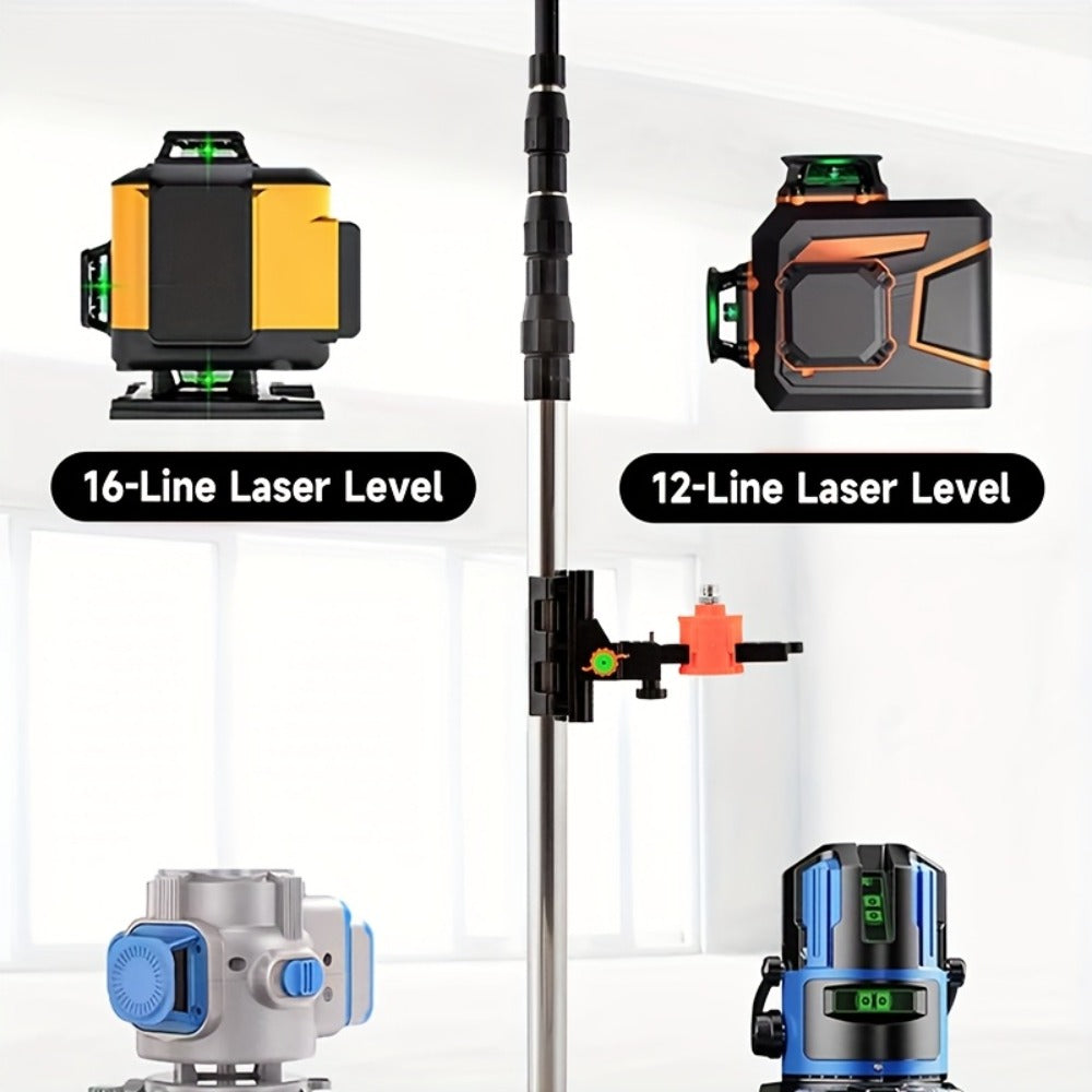 Stainless Steel Telescoping Laser Level Pole, 15.4-Foot Support Rod with 1/4-20 and 5/8-11 Mounts