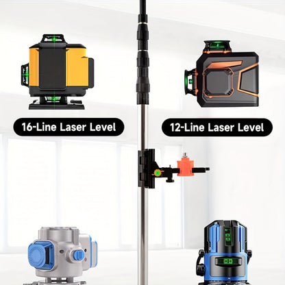 Stainless Steel Telescoping Laser Level Pole, 15.4-Foot Support Rod with 1/4-20 and 5/8-11 Mounts