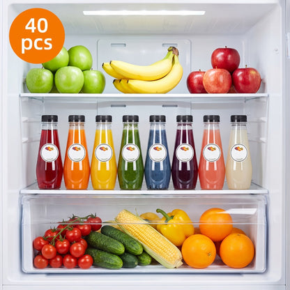 40pcs 12oz Empty Plastic Juice Bottles with Caps Bulk Reusable Clear Bottles for Juice Smoothies Tea Coffee 7.3x2.36in with Funnel & Brush