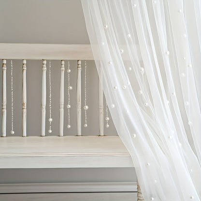 White Pearl-Embellished Sheer Tulle Fabric Roll in 160 x 300 cm Size for Backdrops and Table Decor