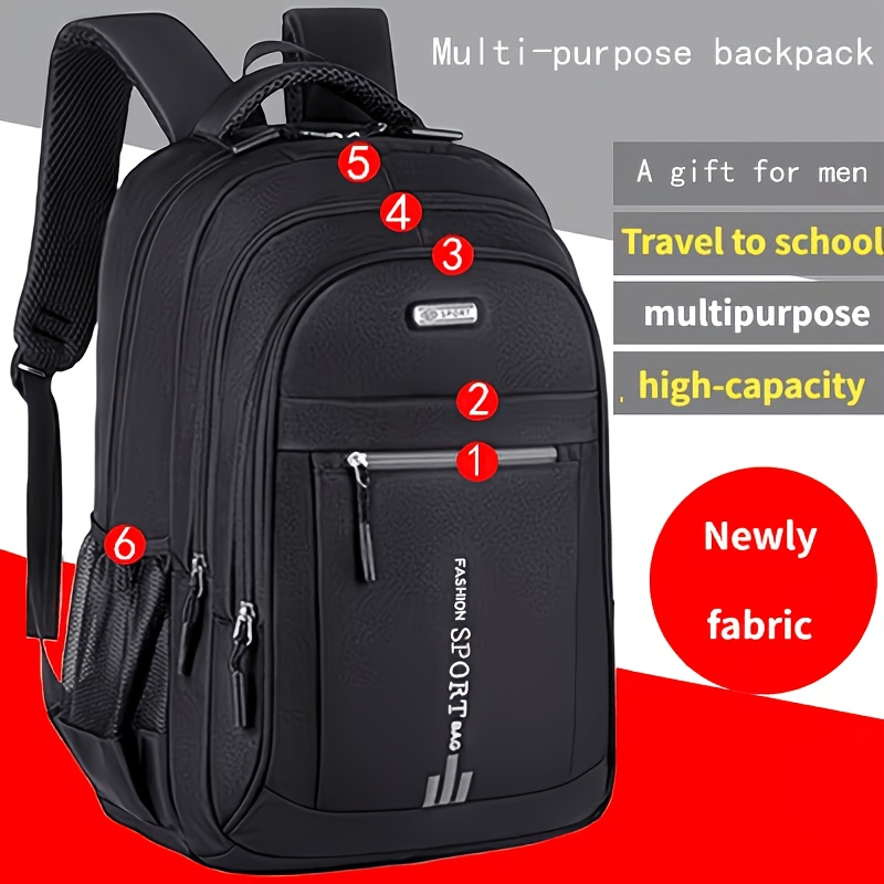Black Multi-Compartment Travel Backpack, 48 x 32 x 18 cm with Eight Single- or Two-Piece Checkout Options