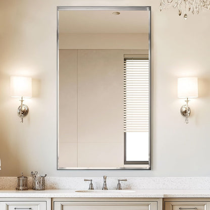Bathroom Vanity Mirror Wall Mounted Metal Frame Rectangle – Anti-Rust Farmhouse Mirror in Matte Black, Gold & Silver, Multiple Sizes, Horizontal or Vertical Hang