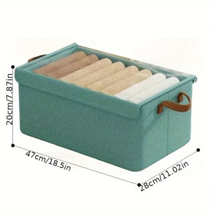 Foldable Clothes Storage Box with Transparent Lid 6-Pack, Stackable Wardrobe Organizer Bins with Steel Frame & Handles, Collapsible Fabric Closet Storage Boxes for Clothing Blankets Sundries, Green Beige Gray