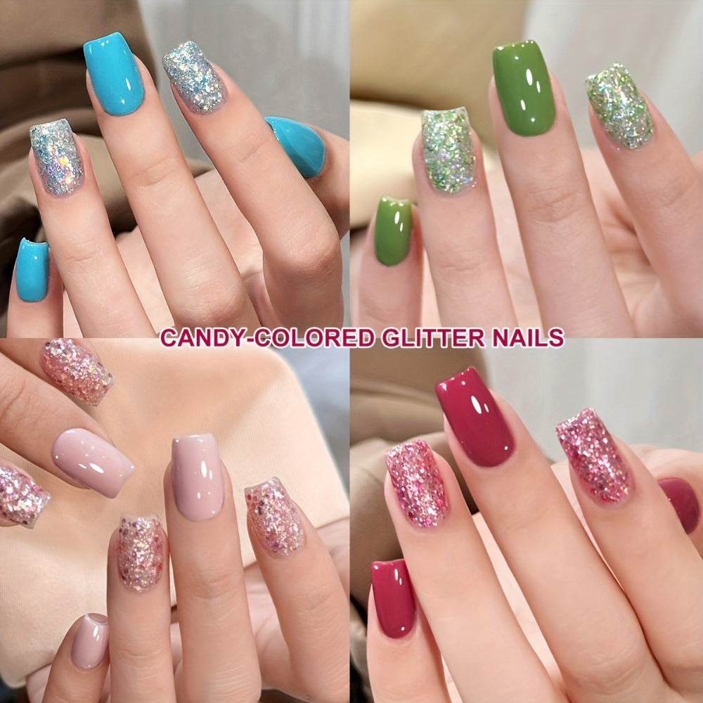Glitter Gel Nail Polish 2-Color Set Candy Shimmer Soak Off UV LED – Photo Frame Bottle Nail Art Kit 0.51oz Each, Long Lasting Chip Resistant Sparkle for Salon & DIY Home Manicure