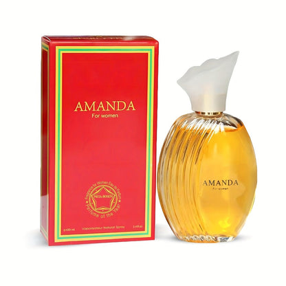 AMANDA Women's Eau de Parfum Spray, 100 ml Oval Amber Bottle with White Flower Cap and Red Gift Box