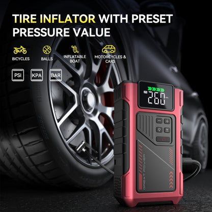 12V Jump Starter with 4000A Marking, 150 PSI-Labeled Air Compressor, Digital Pressure Display and Two Black Color Options