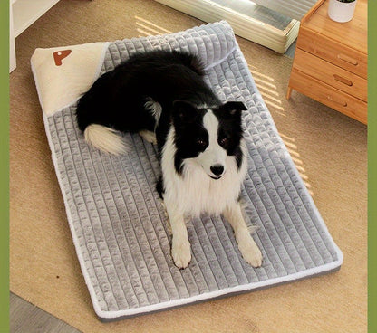 Thickened Dog Bed & Cat Bed Mat with Pillow – Anti-Slip, Machine Washable, Detachable Crate Mat for All Dogs & Cats, L & XL