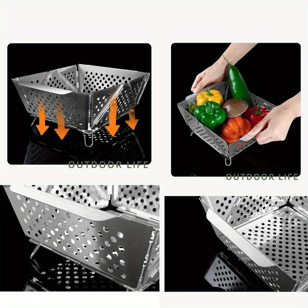 Wood Burning Camp Stove Portable Stainless Steel | Mini Folding Charcoal BBQ Grill | Lightweight Camping Wood Stove Burner | Outdoor Hiking Backpacking Accessory, 670g