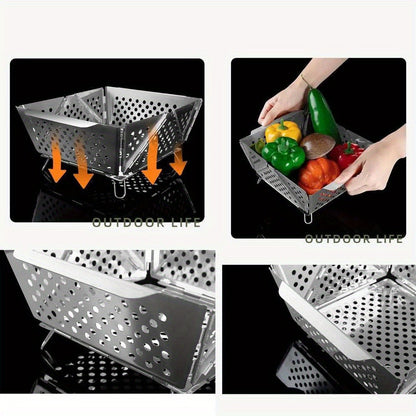 Wood Burning Camp Stove Portable Stainless Steel | Mini Folding Charcoal BBQ Grill | Lightweight Camping Wood Stove Burner | Outdoor Hiking Backpacking Accessory, 670g