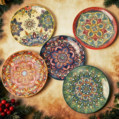 Ceramic Bowl Set with Lids 8-Piece Bohemian Soup Noodle Salad Bowls – Microwave Dishwasher Oven Safe Colorful Dinnerware for Meal Prep Family Dining Gifting