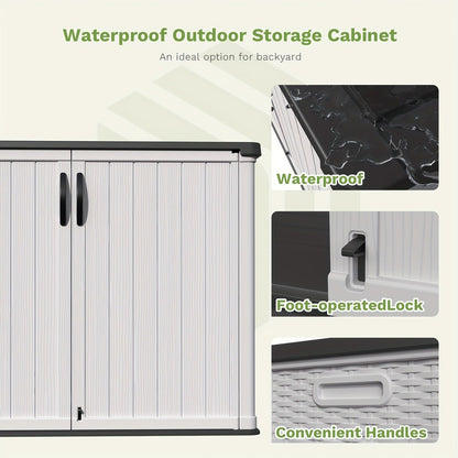 Resin Outdoor Storage Cabinet and Shelf Options in White or Beige with 4 x 2 Ft Shed Sizes