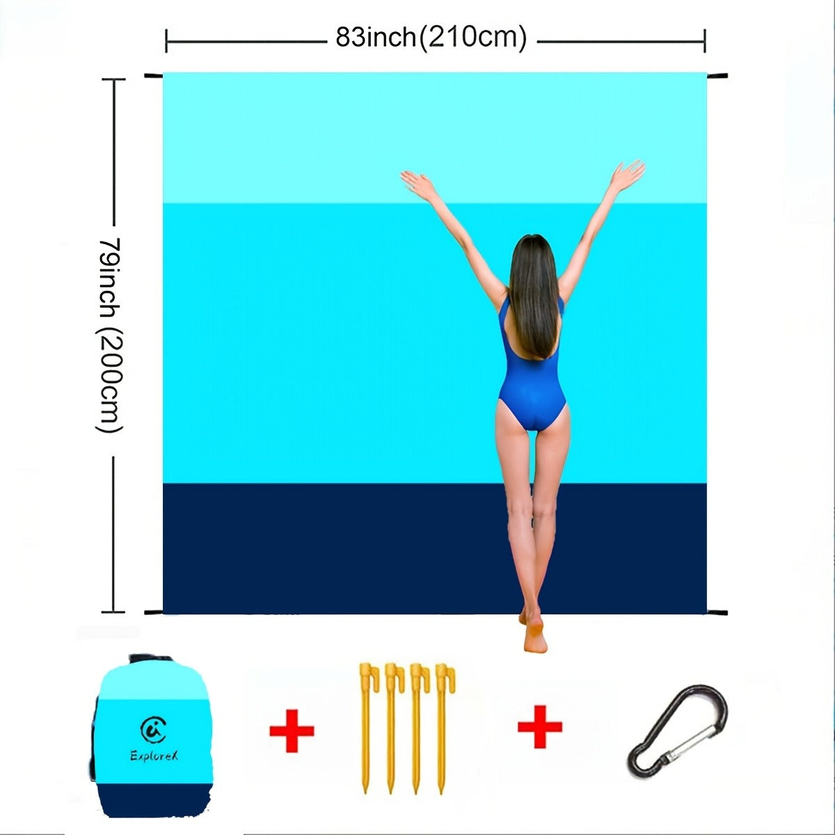 Printed Beach Mat with 19 Exact Size-and-Pattern Options, 198 x 205cm to 275 x 305cm with Stakes and Pouch