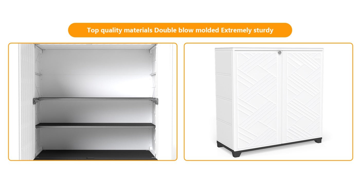 Outdoor Storage Cabinet with Doors & Metal Shelves | Resin