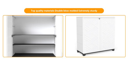 Outdoor Storage Cabinet with Doors & Metal Shelves | Resin