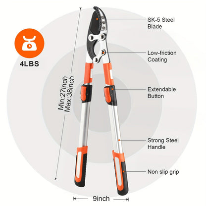 Long-Reach Bypass Lopper with Telescoping Silver Handles, Orange Grips and 27–34-Inch Variant Label