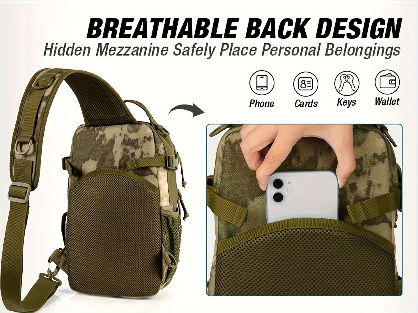 Camouflage Fishing Shoulder Bag with Six Checkout Options, Multi-Pocket Layout, Rod Holder and Bottle Pocket