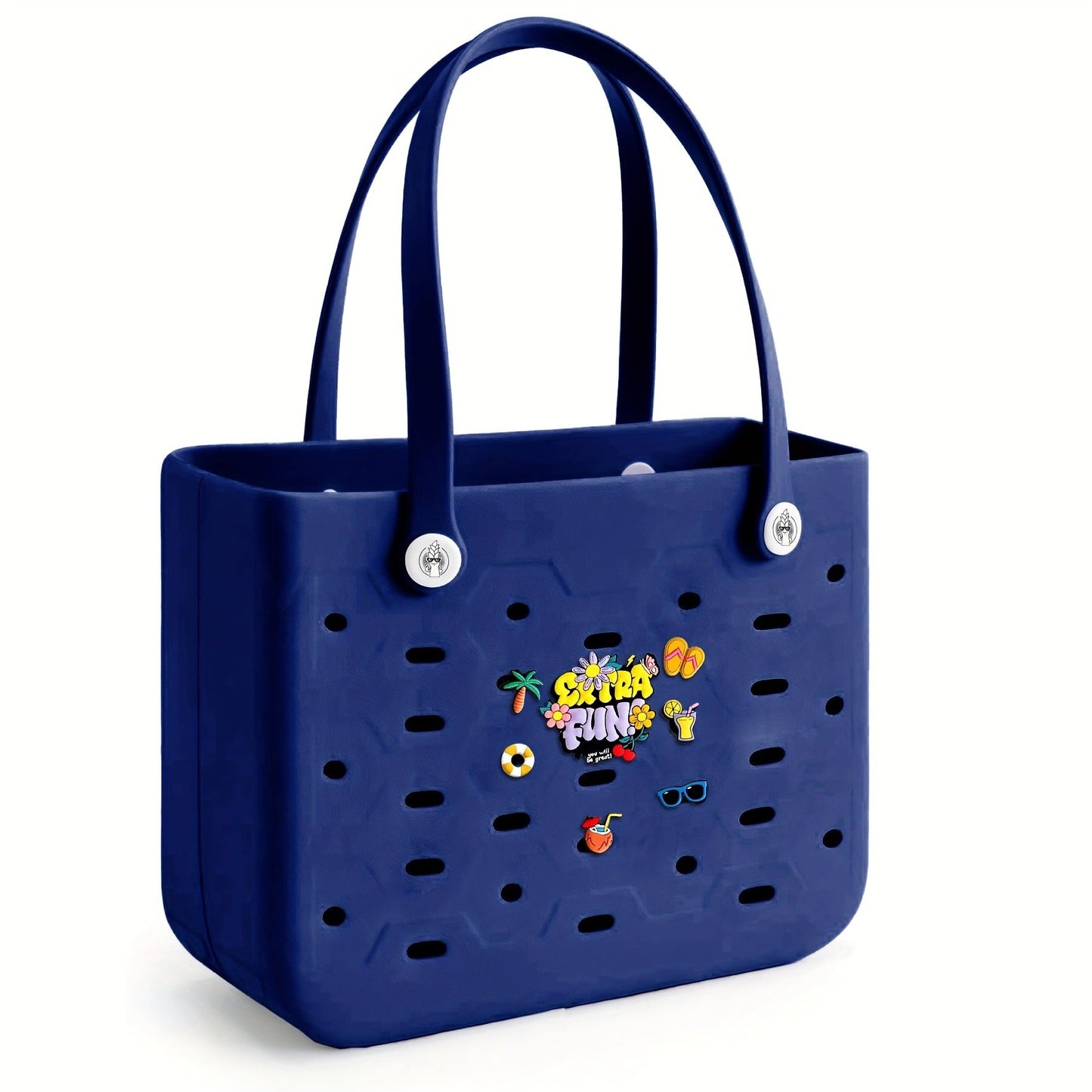EVA Beach Bag for Women with Drainage Holes Waterproof Tote Bag Summer Outdoor Camping Shopping Travel Bag with Cute Decorations Multiple Colors S M L