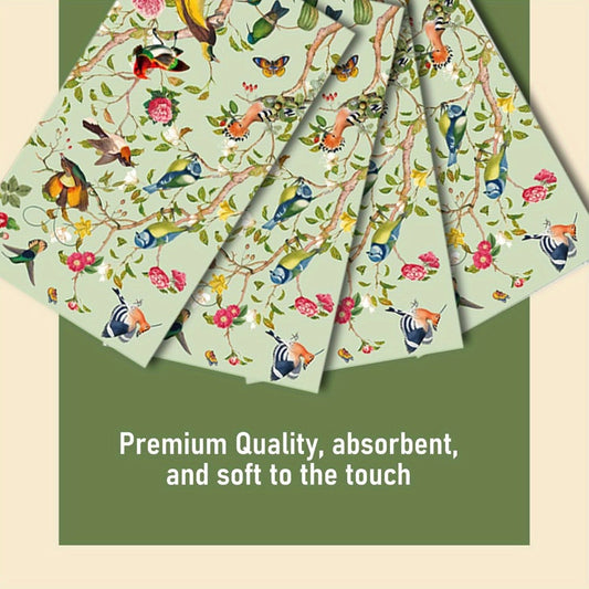 Vintage Floral Bird Watercolor Paper Napkins 100 Pcs – Decorative Disposable Guest Hand Towels for Bathroom, Wedding, Bridal Shower, Baby Shower, Birthday Tea Party & Elegant Table Setting