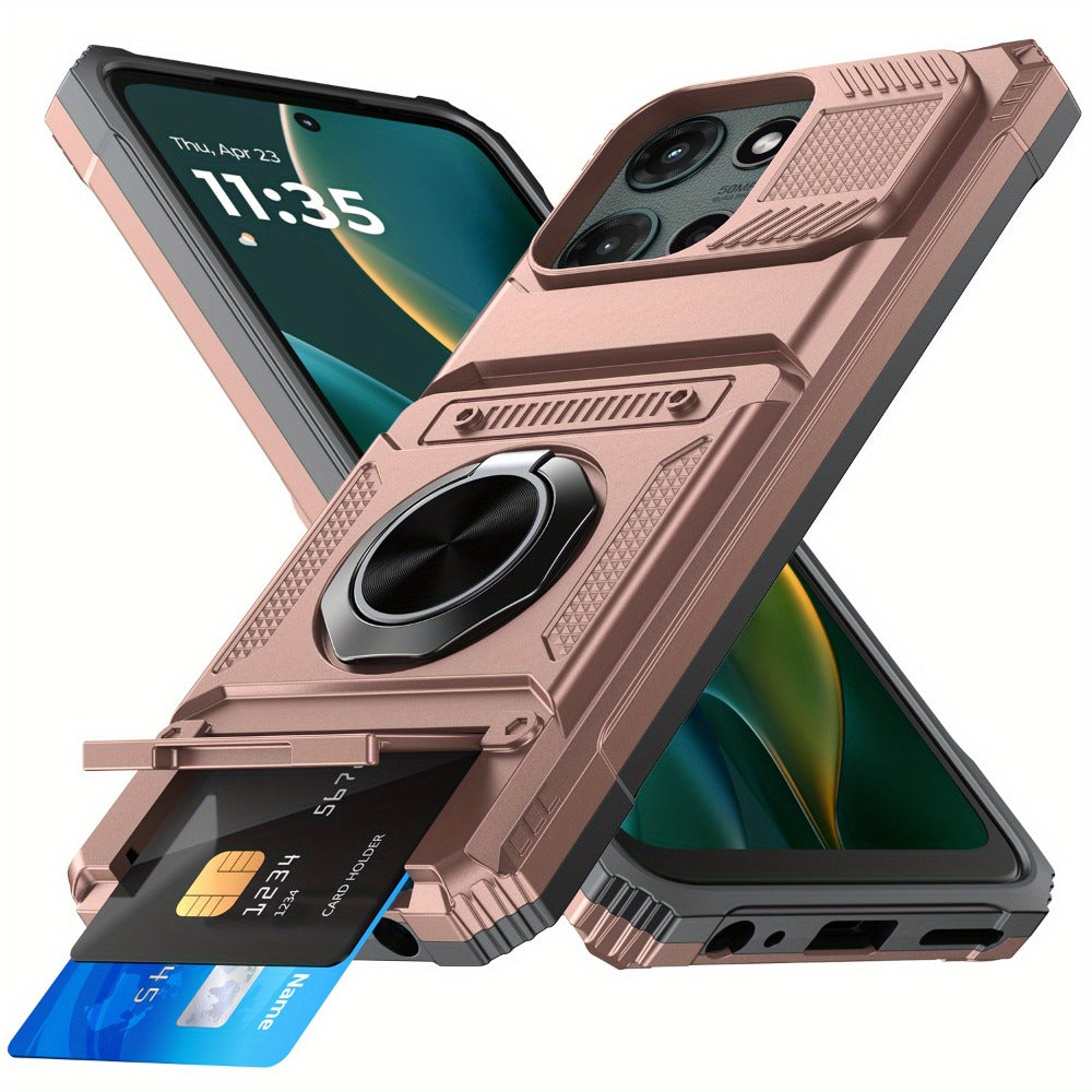 Wallet Moto G 5G 2025 2024 Case Card Holder 360° Ring Stand Dual Layer Shockproof Magnetic Car Mount Compatible Cover for Motorola Moto G 5G – Black Blue Red Rose Gold