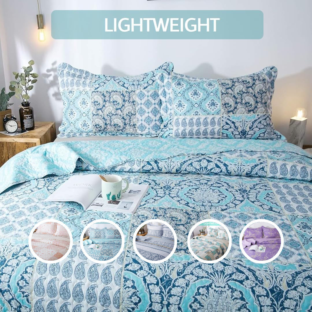 Lightweight Floral Quilt Set in Twin, Queen or King Sizes with 17 Paisley and Patchwork Color Options
