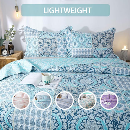 Lightweight Floral Quilt Set in Twin, Queen or King Sizes with 17 Paisley and Patchwork Color Options