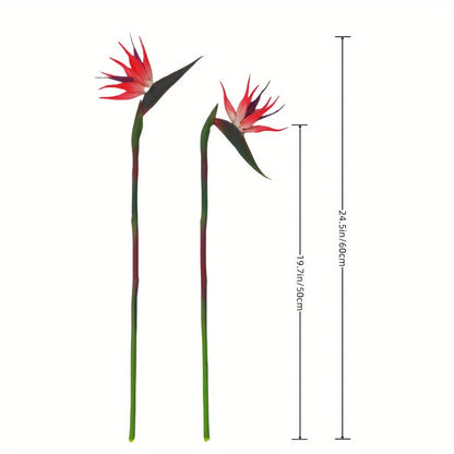 Artificial Bird of Paradise Flower Stems, Three-Piece 24.5-Inch Rubber-Labeled Set in Four Colors