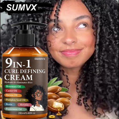 280ml 9-in-1 Curl Defining Cream in Pump Bottle with Pictured Botanical Ingredient Blend for Wavy Hair