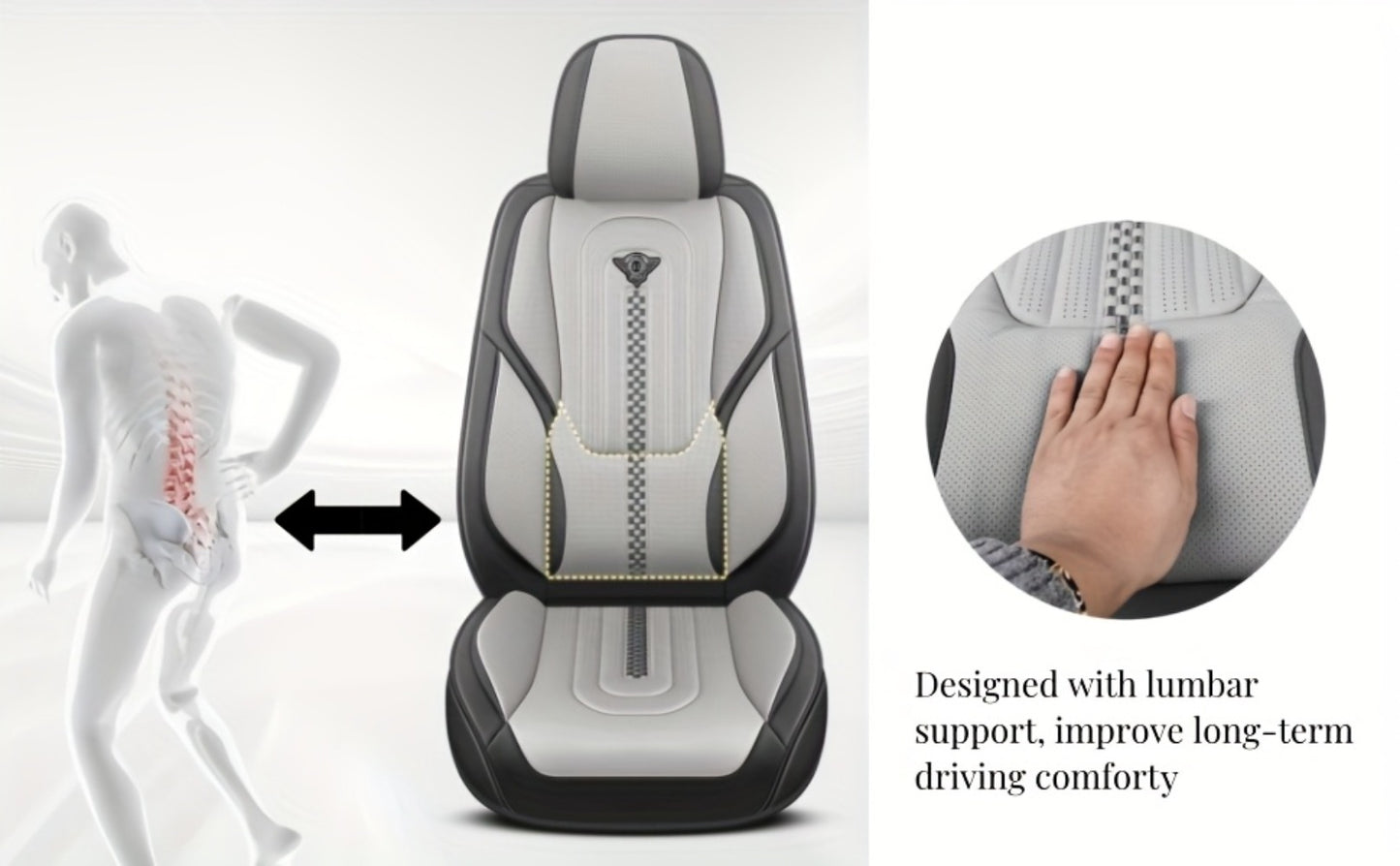 PU Leather Car Seat Cover Full Enclosure with Lumbar Support & Sponge Cushion – Two-Tone Sporty Design Universal Fit for Car Sedan Truck SUV (White-Black / Gray / Red-Black / Orange-Black)
