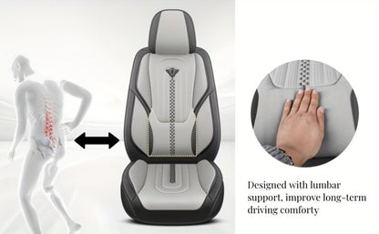 PU Leather Car Seat Cover Full Enclosure with Lumbar Support & Sponge Cushion – Two-Tone Sporty Design Universal Fit for Car Sedan Truck SUV (White-Black / Gray / Red-Black / Orange-Black)