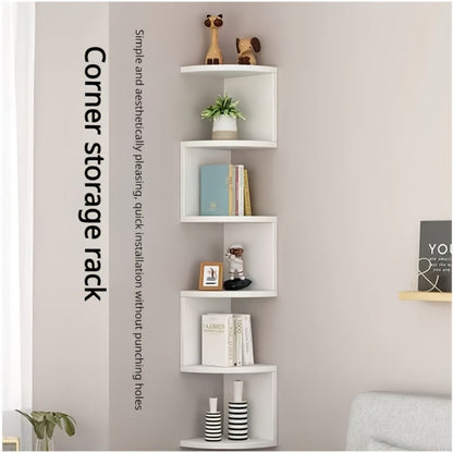 5-Tier Wall-Mounted Corner Shelf – Space-Saving Floating Storage Organizer in White Acrylic for Bathroom, Living Room, Bedroom, Kitchen & Office, Decorative Corner Rack & Versatile Room Organizer