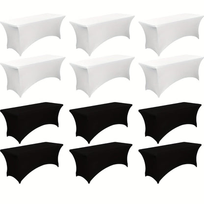 6 Foot Stretch Tablecloth 6/12/24 Pack - Rectangular Spandex Table Cover for Weddings, Trade Shows & Events